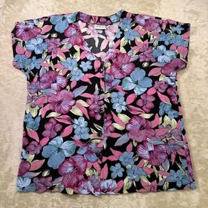 Vintage 90s California Krush Purple Hawaiian Floral Button Front Shirt Sz XL